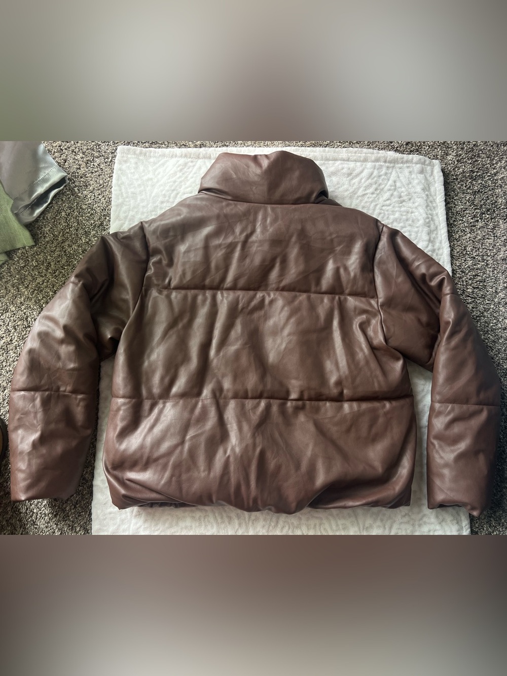 Old Navy Mock Neck Faux Leather Puffer Brown Jacket | Size XL Tall - Picture 9 of 9